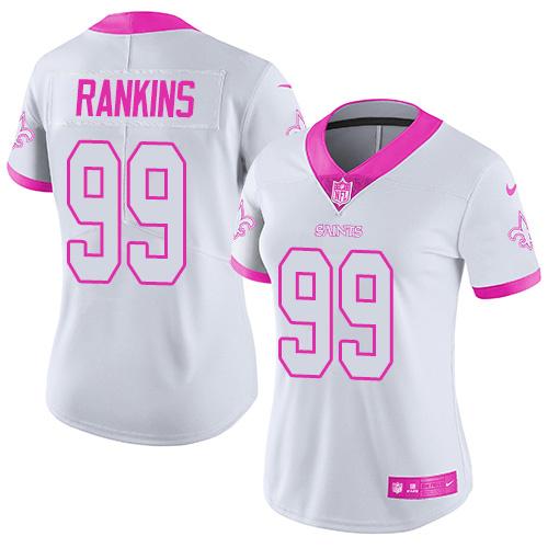 Nike Saints #99 Sheldon Rankins White Pink Women's Stitched NFL Limited Rush Fashion Jersey