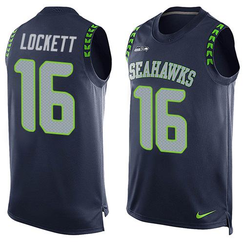 Nike Seahawks #16 Tyler Lockett Steel Blue Team Color Men's Stitched NFL Limited Tank Top Jersey Nike Seahawks #16 Tyler Lockett Steel Blue Team Color Men's Stitched NFL Limited Tank Top Jersey