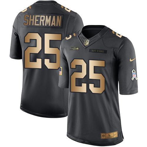 Nike Seahawks #25 Richard Sherman Black Men's Stitched NFL Limited Gold Salute To Service Jersey Nike Seahawks #25 Richard Sherman Black Men's Stitched NFL Limited Gold Salute To Service Jersey