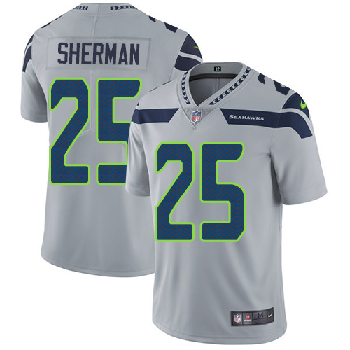 Nike Seahawks #25 Richard Sherman Grey Alternate Men's Stitched NFL Vapor Untouchable Limited Jersey Nike Seahawks #25 Richard Sherman Grey Alternate Men's Stitched NFL Vapor Untouchable Limited Jersey