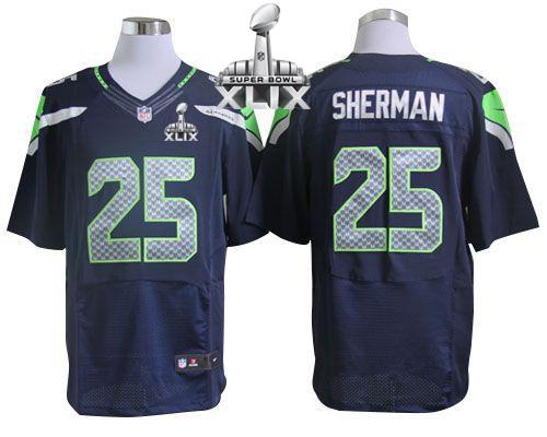 Nike Seahawks #25 Richard Sherman Steel Blue Team Color Super Bowl XLIX Men's Stitched NFL Elite Jersey