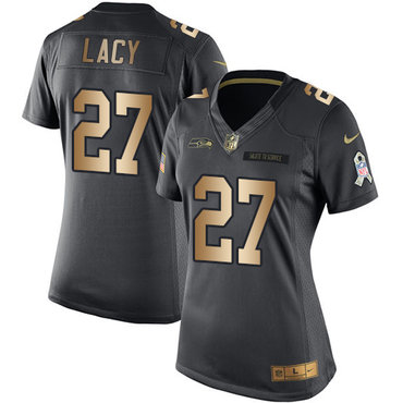 Nike Seahawks #27 Eddie Lacy Black Women's Stitched NFL Limited Gold Salute to Service Jersey