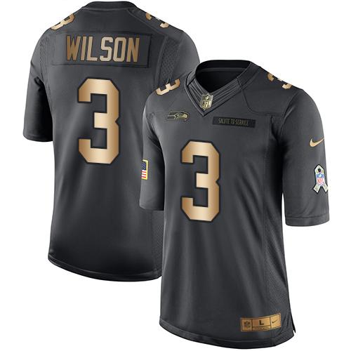 Nike Seahawks #3 Russell Wilson Black Men's Stitched NFL Limited Gold Salute To Service Jersey Nike Seahawks #3 Russell Wilson Black Men's Stitched NFL Limited Gold Salute To Service Jersey