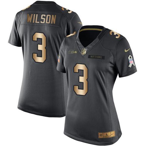 Nike Seahawks #3 Russell Wilson Black Women's Stitched NFL Limited Gold Salute to Service Jersey Nike Seahawks #3 Russell Wilson Black Women's Stitched NFL Limited Gold Salute to Service Jersey