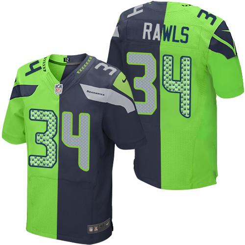 Nike Seahawks #34 Thomas Rawls Steel Blue Green Men's Stitched NFL Elite Split Jersey Nike Seahawks #34 Thomas Rawls Steel Blue Green Men's Stitched NFL Elite Split Jersey
