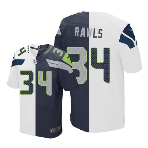 Nike Seahawks #34 Thomas Rawls White Steel Blue Men's Stitched NFL Elite Split Jersey Nike Seahawks #34 Thomas Rawls White Steel Blue Men's Stitched NFL Elite Split Jersey