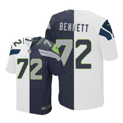 Nike Seahawks #72 Michael Bennett White Steel Blue Men's Stitched NFL Elite Split Jersey