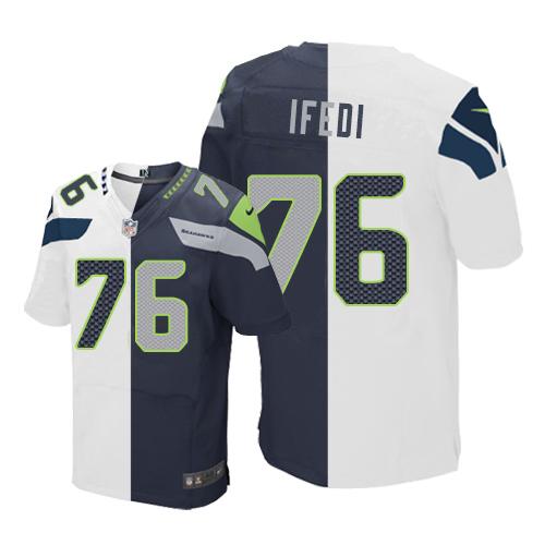 Nike Seahawks #76 Germain Ifedi White Steel Blue Men's Stitched NFL Elite Split Jersey