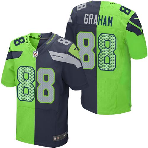 Nike Seahawks #88 Jimmy Graham Steel Blue Green Men's Stitched NFL Elite Split Jersey