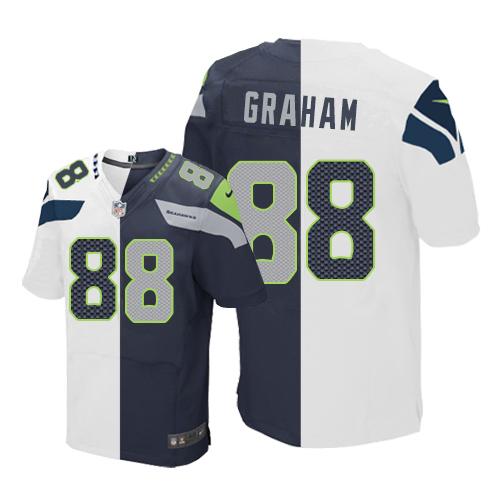 Nike Seahawks #88 Jimmy Graham White Steel Blue Men's Stitched NFL Elite Split Jersey