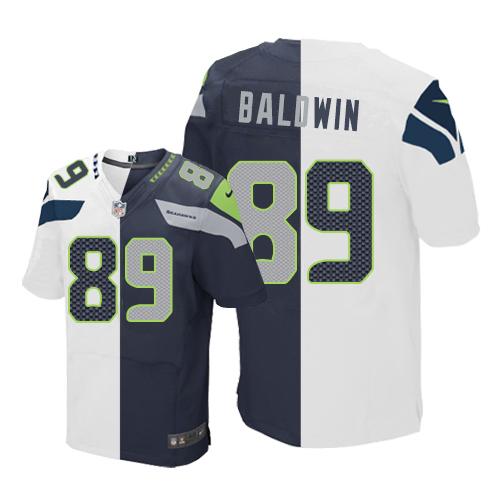 Nike Seahawks #89 Doug Baldwin White Steel Blue Men's Stitched NFL Elite Split Jersey