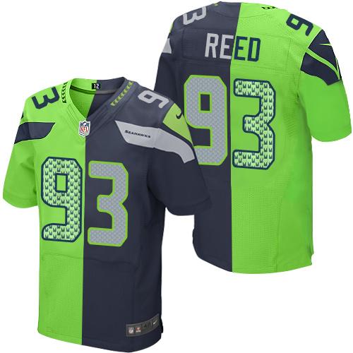 Nike Seahawks #93 Jarran Reed Steel Blue Green Men's Stitched NFL Elite Split Jersey