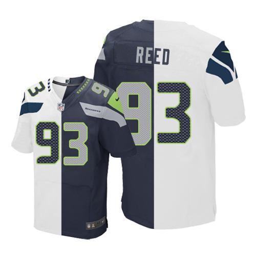 Nike Seahawks #93 Jarran Reed White Steel Blue Men's Stitched NFL Elite Split Jersey