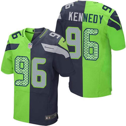Nike Seahawks #96 Cortez Kennedy Steel Blue Green Men's Stitched NFL Elite Split Jersey
