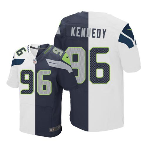 Nike Seahawks #96 Cortez Kennedy White Steel Blue Men's Stitched NFL Elite Split Jersey