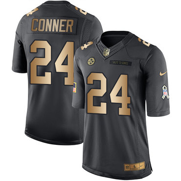 Nike Steelers #24 James Conner Black Men's Stitched NFL Limited Gold Salute To Service Jersey