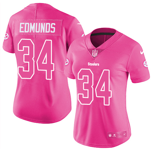 Nike Steelers #34 Terrell Edmunds Pink Women's Stitched NFL Limited Rush Fashion Jersey Nike Steelers #34 Terrell Edmunds Pink Women's Stitched NFL Limited Rush Fashion Jersey