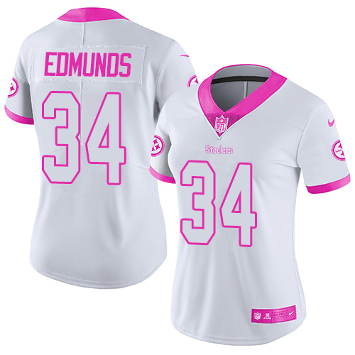 Nike Steelers #34 Terrell Edmunds White Pink Women's Stitched NFL Limited Rush Fashion Jersey Nike Steelers #34 Terrell Edmunds White Pink Women's Stitched NFL Limited Rush Fashion Jersey