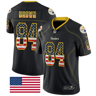 Nike Steelers #84 Antonio Brown Black Men's Stitched NFL Limited Rush USA Flag Jersey