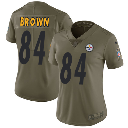 Nike Steelers #84 Antonio Brown Olive Women's Stitched NFL Limited 2017 Salute to Service Jersey