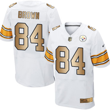 Nike Steelers #84 Antonio Brown White Men's Stitched NFL Elite Gold Jersey Nike Steelers #84 Antonio Brown White Men's Stitched NFL Elite Gold Jersey