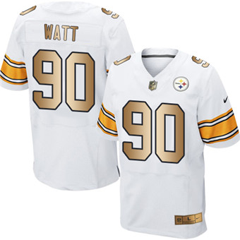 Nike Steelers #90 T. J. Watt White Men's Stitched NFL Elite Gold Jersey Nike Steelers #90 T. J. Watt White Men's Stitched NFL Elite Gold Jersey