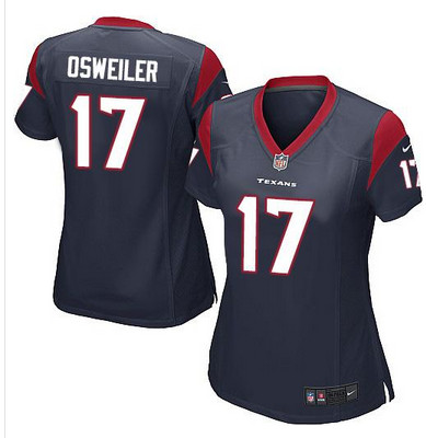 Nike Texans #17 Brock Osweiler Navy Blue Team Color Women's Stitched NFL Elite Jersey