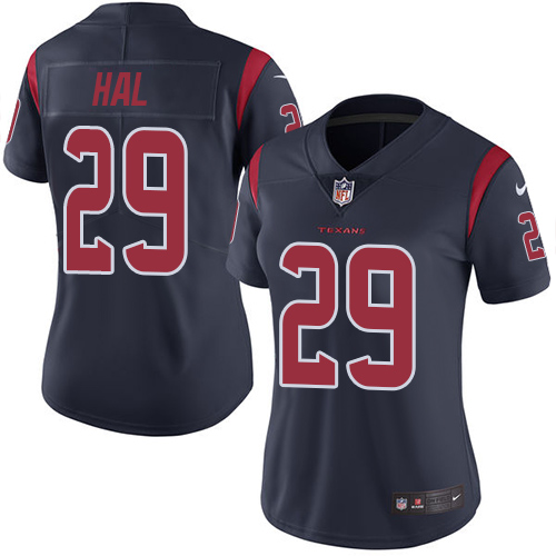 Nike Texans #29 Andre Hal Navy Blue Women's Stitched NFL Limited Rush Jersey Nike Texans #29 Andre Hal Navy Blue Women's Stitched NFL Limited Rush Jersey