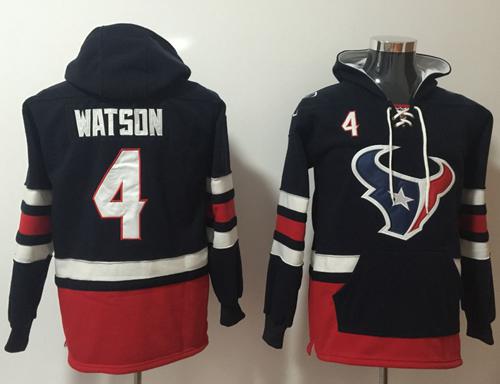 Nike Texans #4 Deshaun Watson Navy Blue Red Name & Number Pullover NFL Hoodie