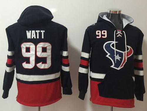 Nike Texans #99 J.J. Watt Navy Blue Red Name & Number Pullover NFL Hoodie