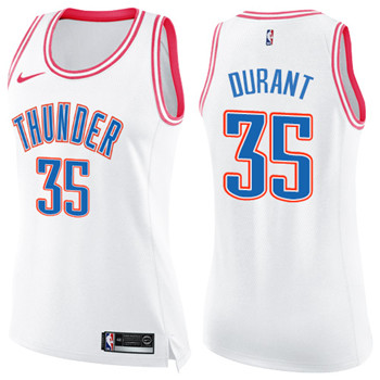 Nike Thunder #35 Kevin Durant White Pink Women's NBA Swingman Fashion Jersey