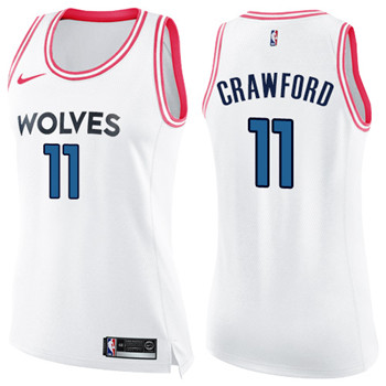Nike Timberwolves #11 Jamal Crawford White Pink Women's NBA Swingman Fashion Jersey