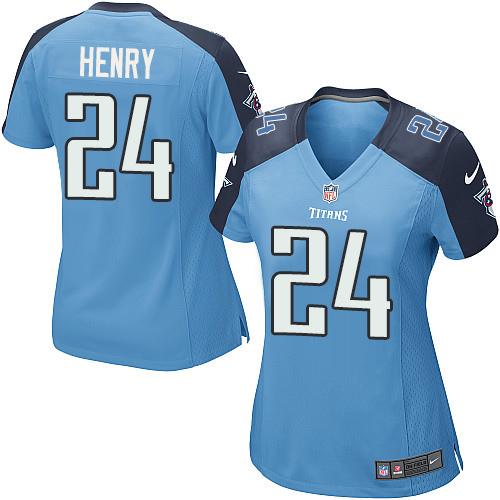 Nike Titans #24 Derrick Henry Light Blue Team Color Women's Stitched NFL Elite Jersey