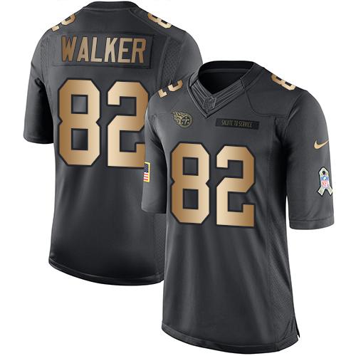 Nike Titans #82 Delanie Walker Black Men's Stitched NFL Limited Gold Salute To Service Jersey Nike Titans #82 Delanie Walker Black Men's Stitched NFL Limited Gold Salute To Service Jersey