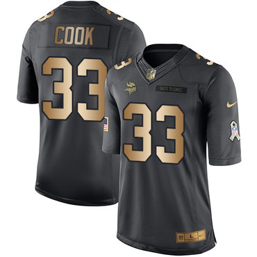 Nike Vikings #33 Dalvin Cook Black Youth Stitched NFL Limited Gold Salute to Service Jersey