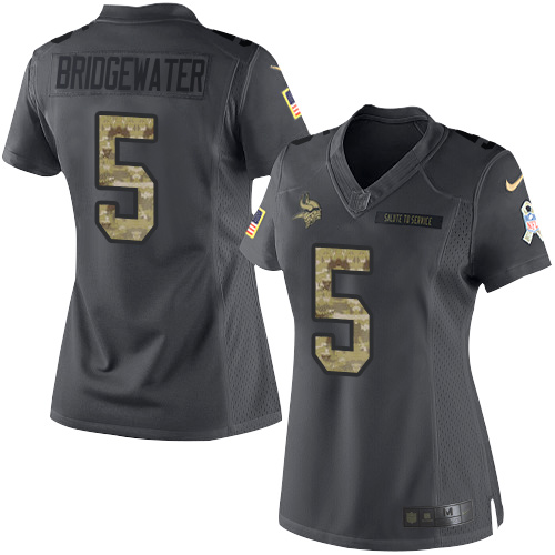 Nike Vikings #5 Teddy Bridgewater Black Women's Stitched NFL Limited 2016 Salute To Service Jersey Nike Vikings #5 Teddy Bridgewater Black Women's Stitched NFL Limited 2016 Salute To Service Jersey