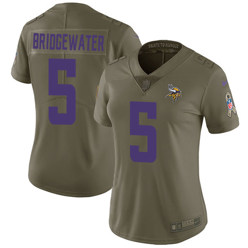 Nike Vikings #5 Teddy Bridgewater Olive Women's Stitched NFL Limited 2017 Salute to Service Jersey
