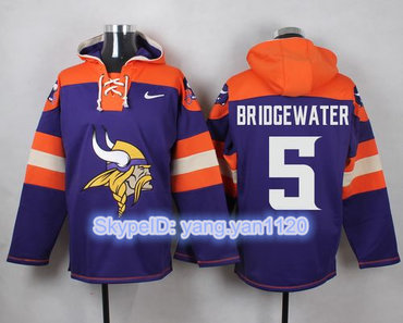 Nike Vikings #5 Teddy Bridgewater Purple Player Pullover NFL Hoodie