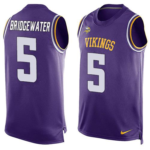 Nike Vikings #5 Teddy Bridgewater Purple Team Color Men's Stitched NFL Limited Tank Top Jersey Nike Vikings #5 Teddy Bridgewater Purple Team Color Men's Stitched NFL Limited Tank Top Jersey