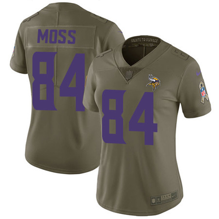 Nike Vikings #84 Randy Moss Olive Women's Stitched NFL Limited 2017 Salute to Service Jersey Nike Vikings #84 Randy Moss Olive Women's Stitched NFL Limited 2017 Salute to Service Jersey