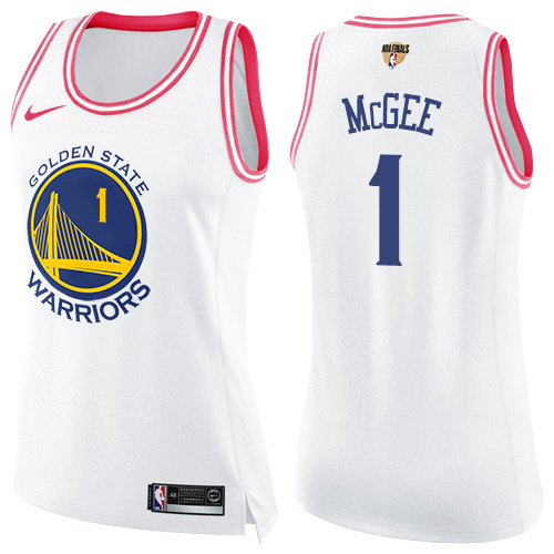 Nike Warriors #1 JaVale McGee White Pink The Finals Patch Women's NBA Swingman Fashion Jersey Nike Warriors #1 JaVale McGee White Pink The Finals Patch Women's NBA Swingman Fashion Jersey