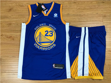 Nike Warriors #23 Draymond Green Blue Swingman Jersey(With Shorts)