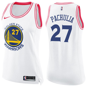 Nike Warriors #27 Zaza Pachulia White Pink Women's NBA Swingman Fashion Jersey