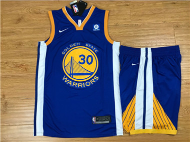 Nike Warriors #30 Stephen Curry Blue Swingman Jersey(With Shorts)