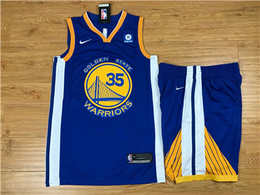 Nike Warriors #35 Kevin Durant Blue Nike Swingman Jersey(With Shorts)