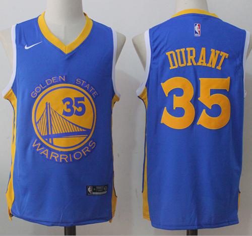Nike Warriors #35 Kevin Durant Royal Road Stitched NBA Jersey