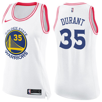 Nike Warriors #35 Kevin Durant White Pink Women's NBA Swingman Fashion Jersey