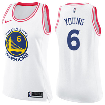 Nike Warriors #6 Nick Young White Pink Women's NBA Swingman Fashion Jersey