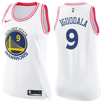 Nike Warriors #9 Andre Iguodala White Pink Women's NBA Swingman Fashion Jersey