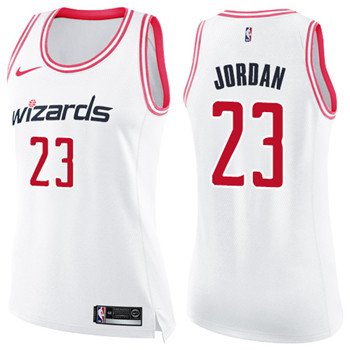 Nike Wizards #23 Michael Jordan White Pink Women's NBA Swingman Fashion Jersey